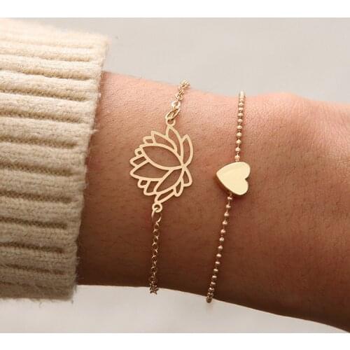 LUSION 2020 New Design Multilayer Heart Lotus Bracelet For Women Bohemia Beach Fashion Jewelry Summer Accessories Gifts