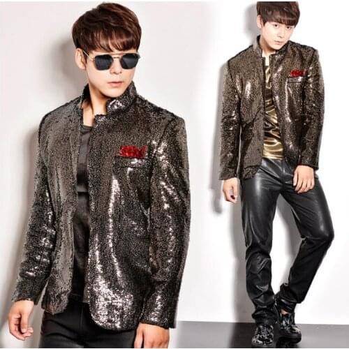 Fashion style punk singer slim color gradient sequins blazers men jackets stage suits mens coat dance clothes jacket +pan ts