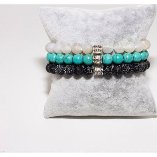 Mosaic Bracelet Set Bangle White Agate-Turquoise-Black Agate Natural stone bracelet accessories 2021 fashion wooden box design