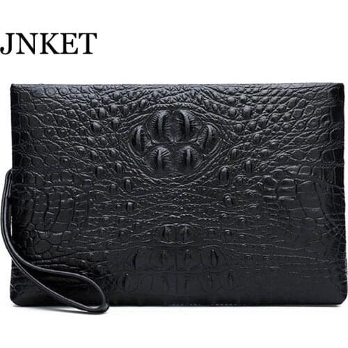 JNKET Mens Cowhide Clutch Handbag Crocodile Pattern Clutch Bag Business Bag Large Capacity Zipper Wallet Detachable Wristlet