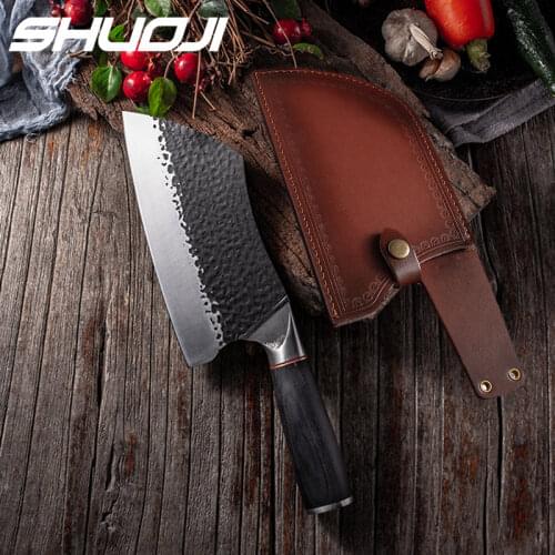 SHUOJI Kitchen Butcher Knife Stainless Steel Cooking Meat Fish Sushi Knife Fruit Vegetables Cutting Cleaver Serbian & Covers SET