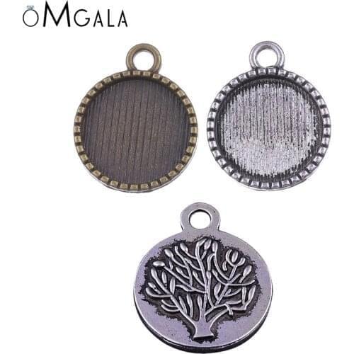 OMGALA 14mm Inner Size Vintage Antique Bronze Antique Silver Color Zinc Alloy Tree Back Cameo Cabochon Base Setting