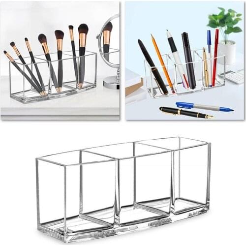 3 Holes Transparent Acrylic Makeup Brush Tool Cosmetic Makeup Storage Box Case Make-up Brush Holder Table Organizer Make Up Tool