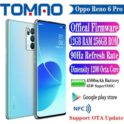Original OPPO Official New Reno 6 Pro 5G SmartPhone 8GB 12GB RAM 128GB 256GB ROM Dimensity 1200 4500mAh 65W 64MP Main Camera NFC