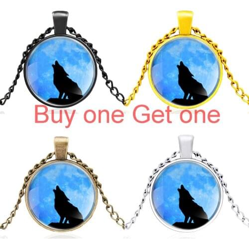 Classic Wolf at Night Design Glass Dome Fashion Pendant Necklace Men Women Charm Jewelry Accessories Gifts