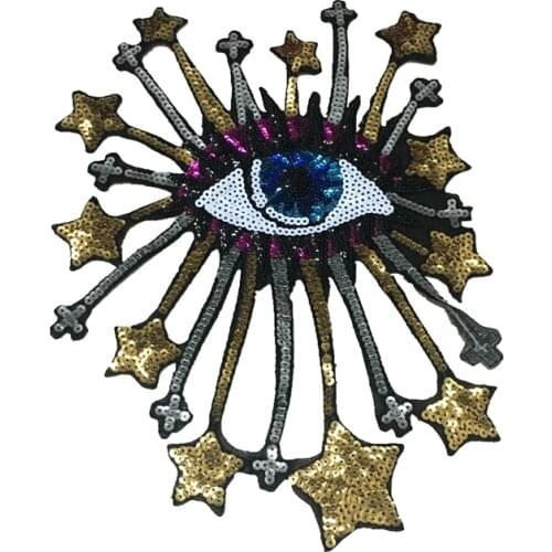 Hotfix Evil Eye Patches Iron on sequin patches for clothes patch DIY Stars Cross Eyeball Sequins and Embroidery patch eye ball