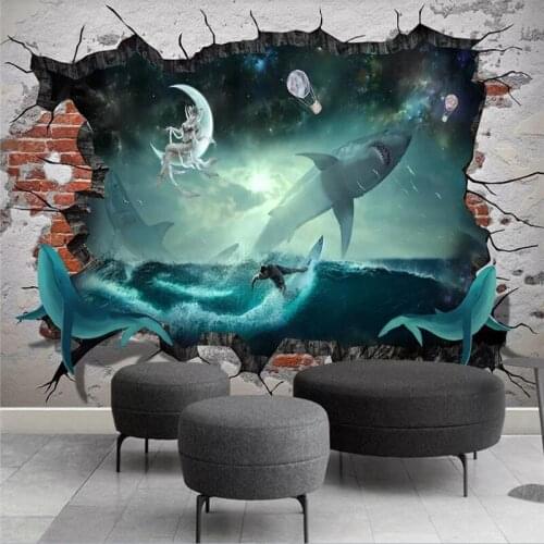 Custom wallpaper sea whale shark starry sky 3D stereo painting background wall painting high quality waterproof material