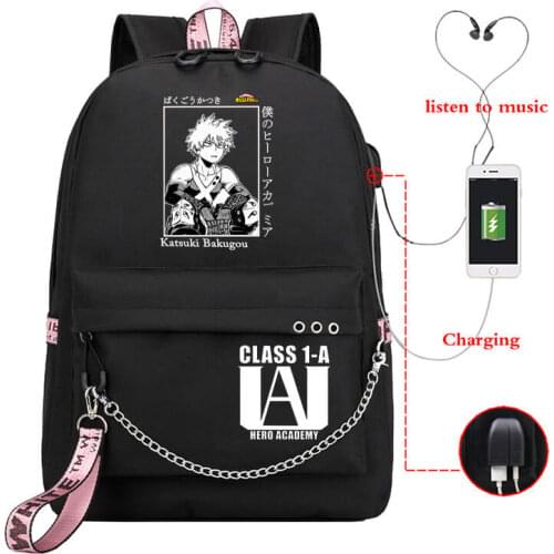 Anime Backpack My Hero Academia Deku Bakugou Boku No Hero Academia School Bags for Girls Female Laptop Backpack USB School Bag