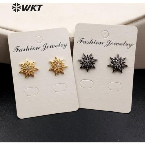 ME032 WKT Fashion CZ Micro Pave In Gold And Gun Black Color Geometic Shape Women Dress Decoration Micro Pave Stud Earring