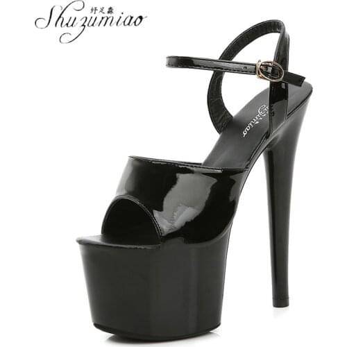 SHUZUMIAO Big Shoes 42 43 Nightclub Car Sexy Super High Heels 16.5CM Stiletto Platform Sandals Buckle Party Shoes Strippers 2021