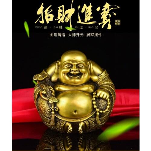 Pure copper Maitreya Buddha ornaments Ruyi Buddha Laughing Buddha big belly Buddha living room