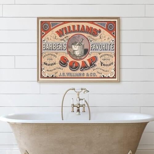Vintage Bathroom Wall Decoration Canvas Painting Soap Ad Poster Antique Barber Men Shaving Cream Wall Art Picture Prints Decor