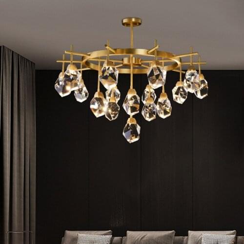 All Copper Post-modern Light Luxury Crystal Chandelier Creative Simple Nordic Living Room Dining Room Lighting New Chandelier