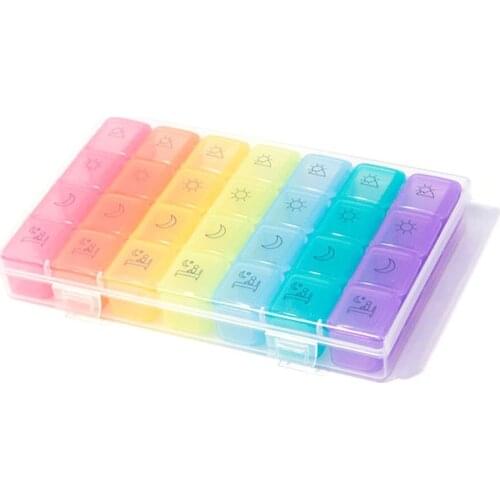 Pill Storage Box Portable Weekly Medication Case Pill Organizer 7 Days 4 Times a Day Morning Noon Afternoon Night 28 Slots