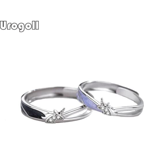 Fine Jewelry Solid 925 Sterling Silver Rings Gift For Men Women Romantic Wedding Geometric shape Couple Ring Silver 925 Jewelry