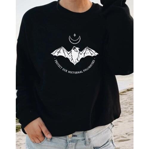 PROTECT OUR NOCTURNAL POLLINATORS Women Sweatshirts fashion funny graphic tops crew neck Pullovers letter graphic print sweats