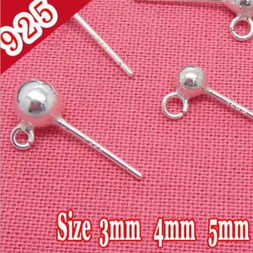 Wholesale 5pcs/Lot 925 Sterling Silver DIY Findings Stud Earring 11mm Ear Pin 3-4-5mm Ball Beads Head Women Jewelry Accessory
