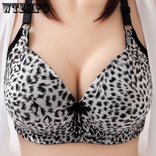 Sexy Leopard Underwear Women Plus Size Push Up bra Thin Wireless Seamless Bras Large Breast Gathered Bras 46/105 B C Bralette