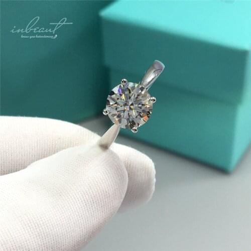Inbeaut New Popular 4 Claws 925 Silver Excellent Cut 2 ct D Color Pass Diamond Test Moissanite Wedding Ring Women Party Jewelry