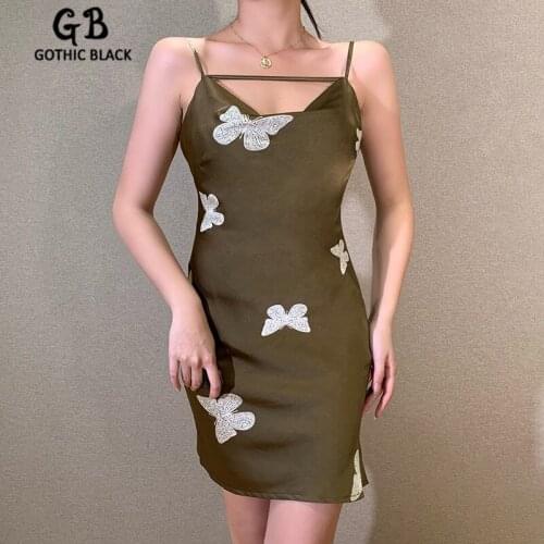 Gothblack Sexy Streetwear Slim Butterfly Print Mini Dress Women Gothic Fashion Backless Grunge Dress Summer Mall Casual Dresses