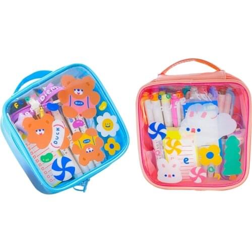 066F Waterproof Portable Toiletry Clear Makeup Cosmetic Bag Cartoon Bear Print Travel Zippered Storage Pouch Organizer