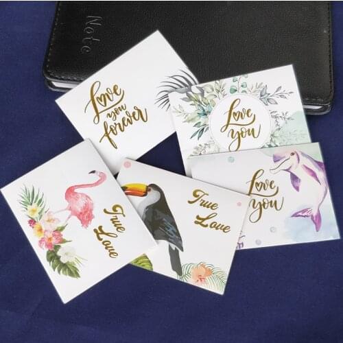 100pcs/lot Creative Cartoon Flamingo Greeting Card Festival Blessing Gift Card with Envelope Happy Birthday Thank You Cards