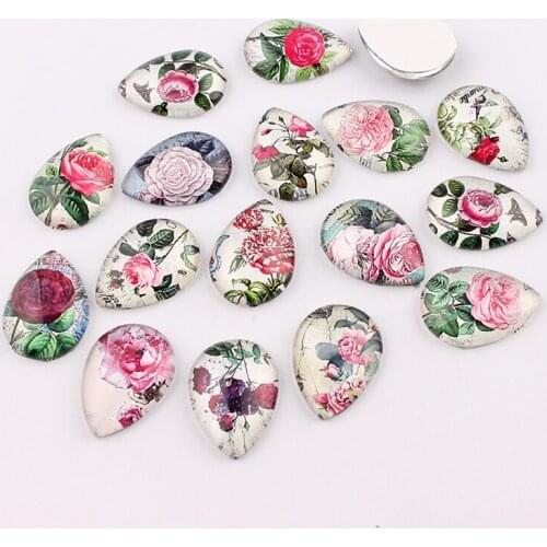 16pcs/lot 18x25mm Handmade Mulity Fashion Plum Blossom Glass Cabochon Domed Water drop Jewelry Accessories for jewelry