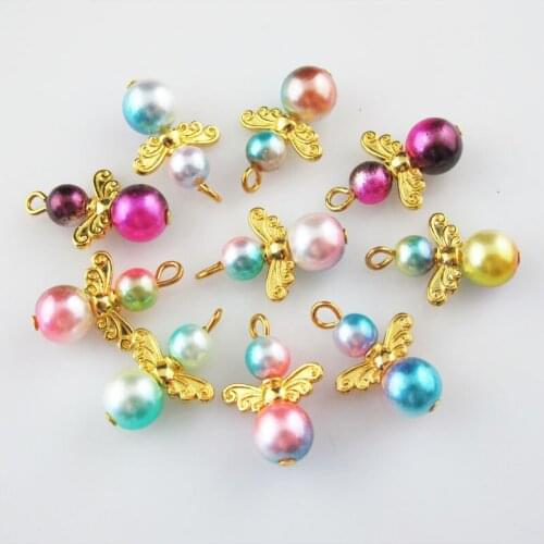 20 New Dancing Angel Charms Gold Plated Wings Colored Pendants 14x21mm
