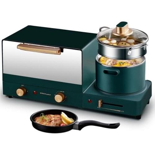 Electric 3 in 1 Household Breakfast machine mini bread toaster baking oven omelette fry pan hot pot boiler food steamer EU