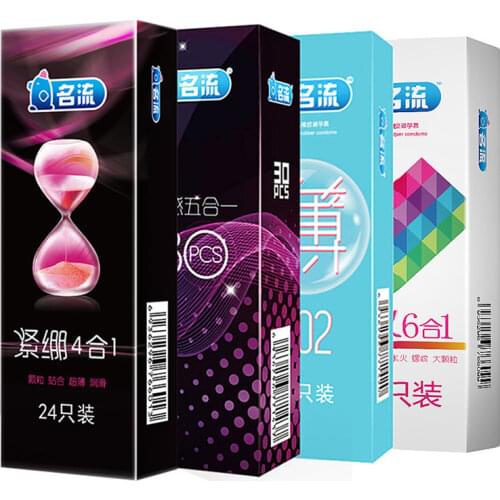 49mm Spot Condom 24 Pcs 4 Types Spiral Small Size Silicone Condoms for Oral Sex Dots Cock Ring Lntimacy for Men Sexual Toys