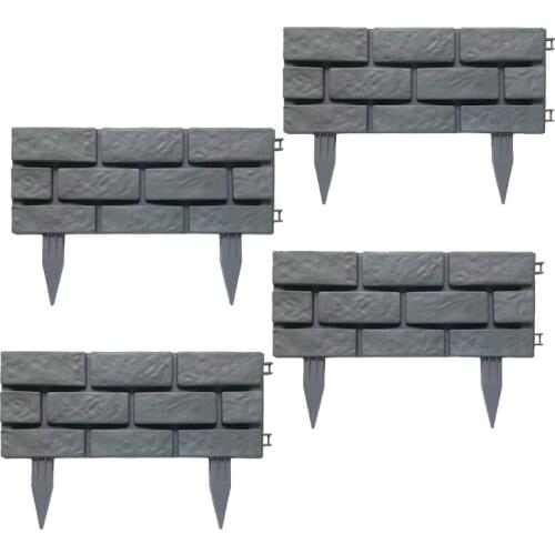 4 Pcs Grey Plastic Border Fence Yard Lawn Garden Plant Flower Bed Brick Effect Detachable Edging Home Decoration
