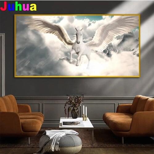 Fantasy Horse Wing Fly in the sky diamond painting rhinestone full square round drill diamond embroidery Large Animal wall Decor