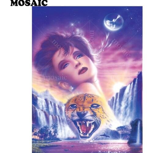 Diamond embroidery full square,mosaic diamond painting woman and tiger,cross stitch,5d diy,full square,home deocr,wall stickers