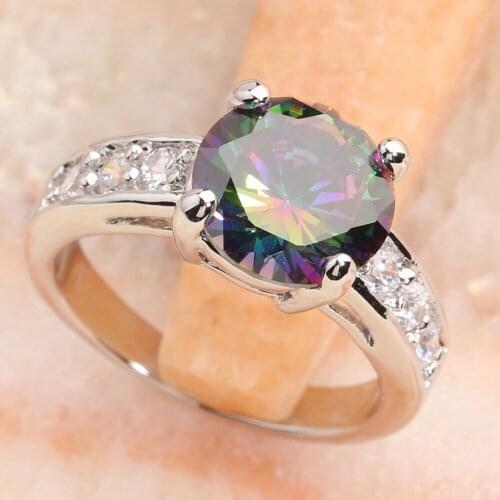 Valuable Multi-Color Rainbow Stone 10*10mm Semi-precious Stone Silver Cool For Women Ring Q2510