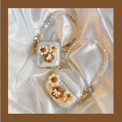 3D Rose Pearl shell Carry chain Earphone Case for Airpods1 2 pro Fashion Apple headphone Protective Cover Hang decoration women