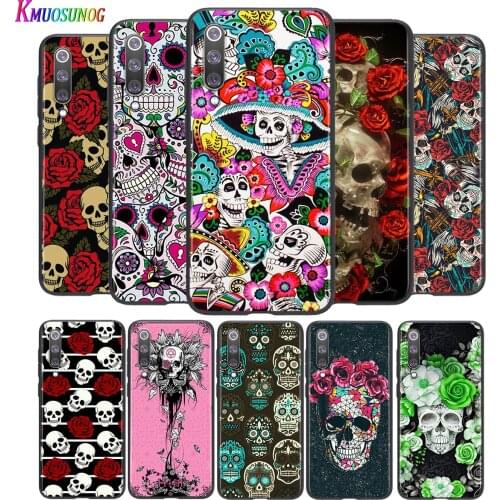 Art Flower Skull For Xiaomi Mi 8 9 10 11 10i 11i 10 10 11Pro A3 9T 10T Lite Pro Se Ultra 5G Black Silicone Phone Case