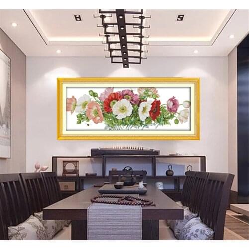 Poppy Flower Big Cross Stitch Kits Printed patterns canvas Chinese Embroidery Needlework set DIY Cross-stitch DMC Home painting