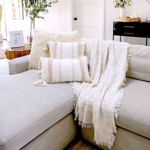 Home Pure Cotton Thicken Sofa Knitted Blanket With Tassel Sofa Dust Cover Wall Tapestry Table Cloth Travel Car Bedspread Blanket