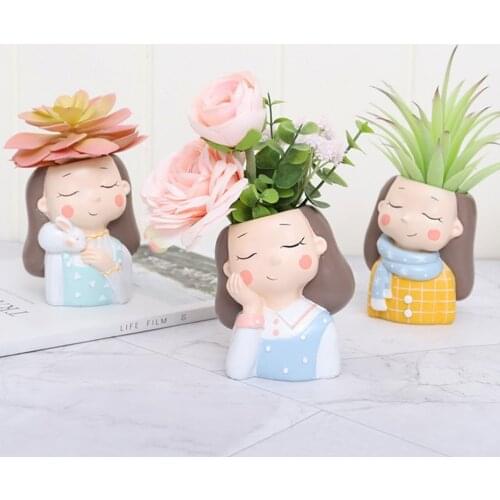 Girl Figure Flowerpot Planter Cactus Bonsai Pot Home Garden Decor Ornamental