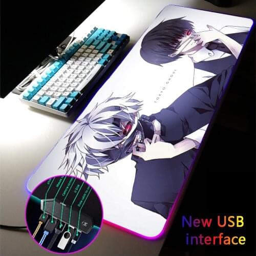 MRGLZY RGB Gaming Large Size USB Hub Games Tokyo Ghoul Mouse Pad LED 4-Port Multi-size Mousepad Computer PC Mouse Mat for Csgo
