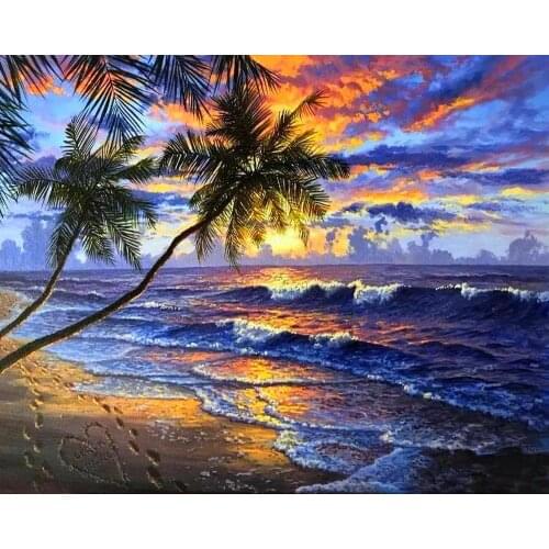 JMINE Div 5D palm tree sea ocean sunset Full Diamond Painting cross stitch kits art High Quality Scenic 3D paint by diamonds