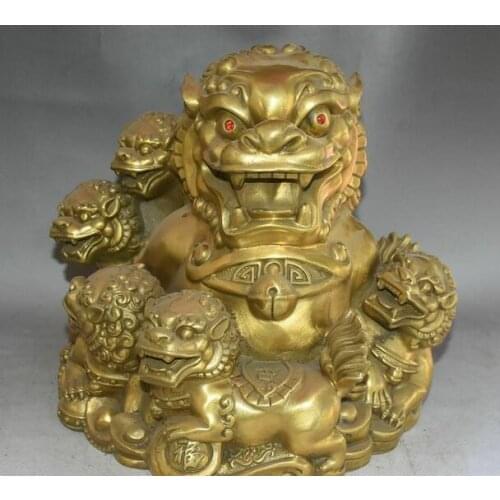 China Pure Bronze Fengshui Dragon PiXiu Phylactery brave troops Beast Statue