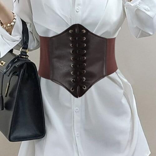 Womens Artificial Leather Underbust Corset Waist Belt Steampunk Vintage Sexy Bustier Criss Cross Lace-Up Elastic Cincher
