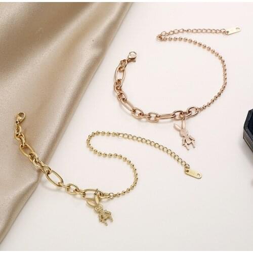 Fashion Jewelry titanium steel Bracelets, Titanium rose gold cute bunny bracelet, No allergies, no fading