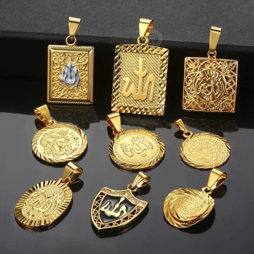 Davieslee Womens Mens Religious Pendant Islam Muslim Allah Swirl Gold Pendant Woman Jewelry Gifts For Men Dropshipping LGPP02