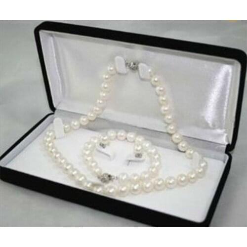 Natural 6-7mm White Akoya Cultured Pearl Necklace Bracelet Earring Set AA