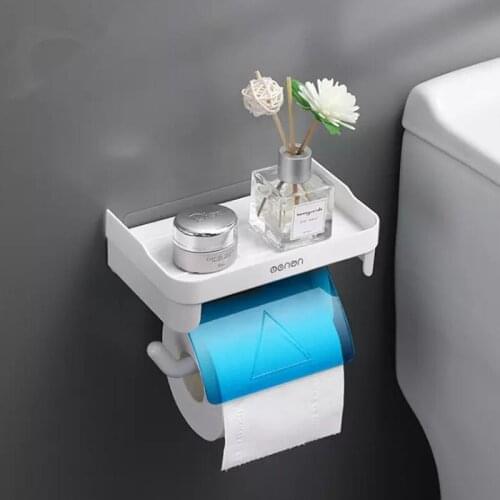 ABS Toilet Paper Holder Storage Rack Wall Mounted Bathroom Kitchen Paper Roll Rack Self-adhesive Shelf Tissue Accessories