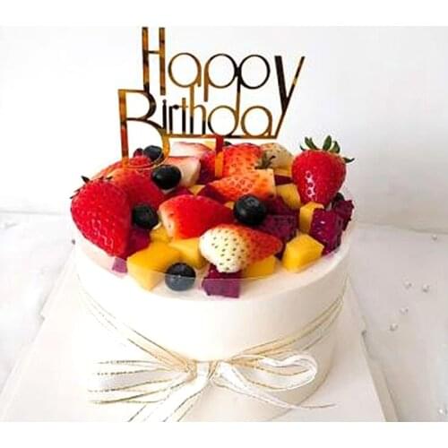 2020 New Happy Birthday English Cake Topper Acrylic Golden Crown Birthday Cake Topper happy Birthday Cake Insert Flag Decoration