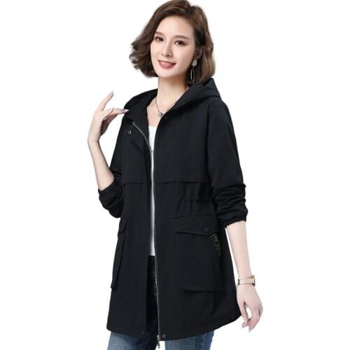 2021 New Spring Autumn Windbreaker Female Coats Thin High-End Trench Coat Lady Tops Oversize Length Hooded Outerwear Women