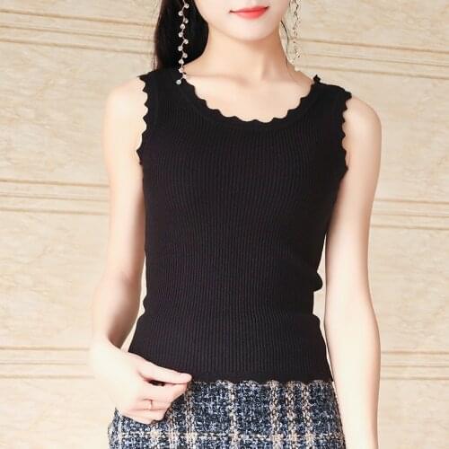 New Korean the knitted vest women round scalloped neck loose jacket sweater coat waistcoat Sleeveless Blazer Women Sweater Vest